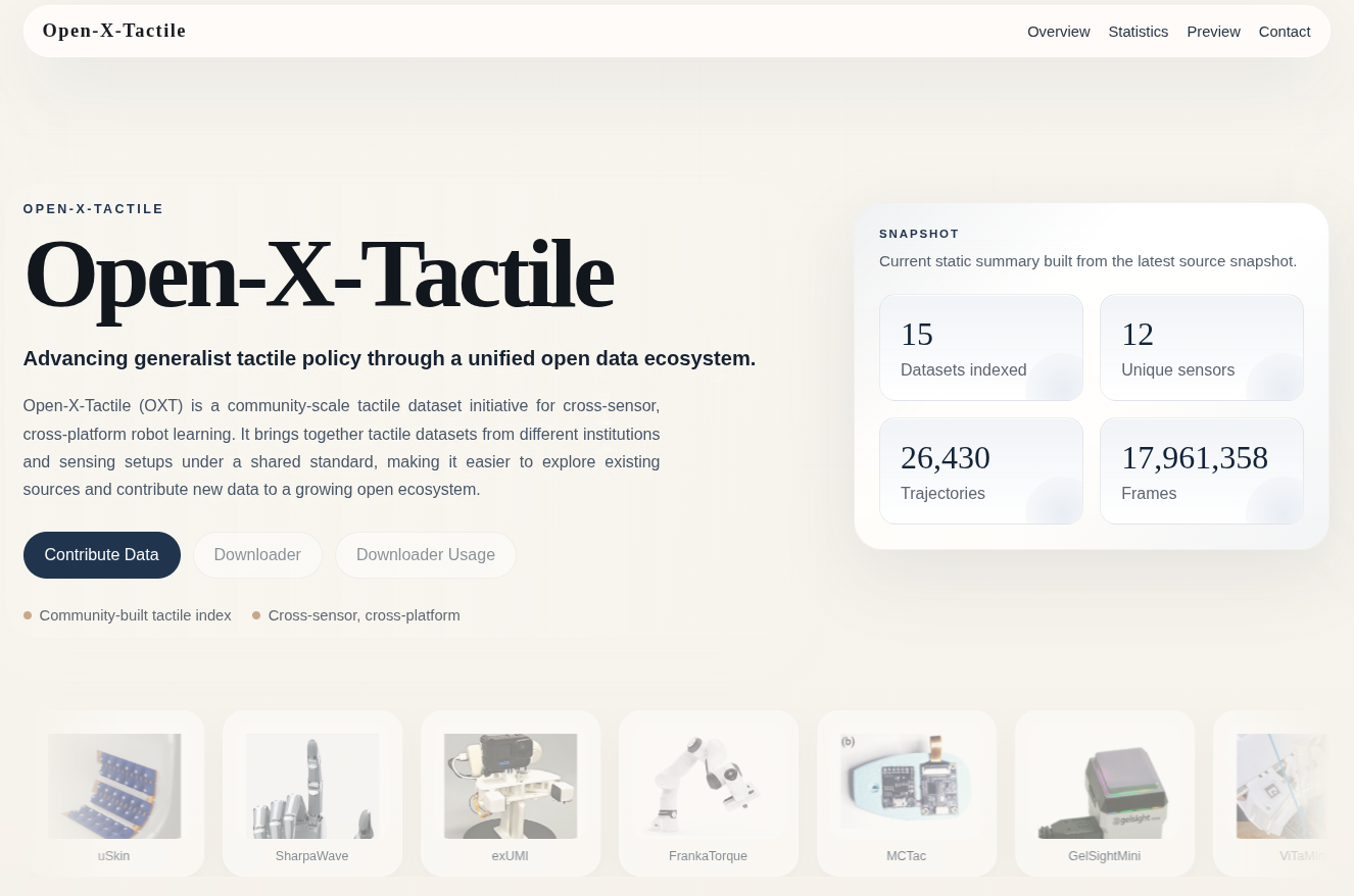 Open-X-Tactile website overview